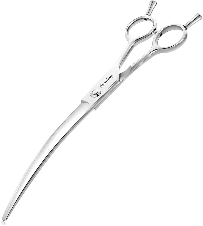 Dog Cat Scissors for Grooming, Pet Shears for Thick Coats and Matted Hair, Thinner Curved Straight Chunker Stainless Steel Shears (8.0" Curved Silver)