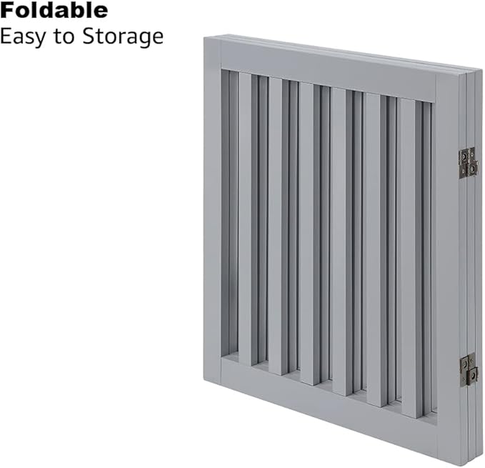 unipaws 24”H Free Standing Pet Gate for Dog, Wooden Dog Gates for Doorway, Stairs, Step Over Foldable Pet Fence for The House, Expandable Dog Barrier, Indoor Use, Grey