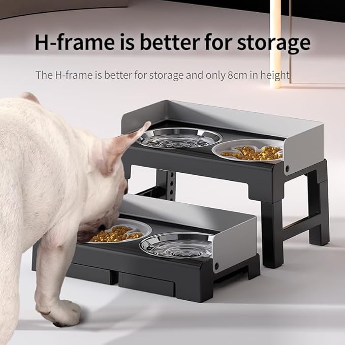 Marchul Elevated Dog Bowls for Medium Large Dogs, 6 Height Adjustable Dog Bowl Stand 3.1''/ 8.7''/ 9.4''/ 10.2''/ 11''/11.8'', with 1 Slow 1*Feeder Dogs Bowl & 1 * 40oz Stainless Steel