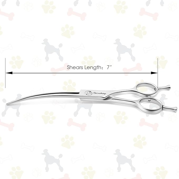 Dog Cat Scissors for Grooming, Pet Shears for Thick Coats and Matted Hair, Thinner Curved Straight Chunker Stainless Steel Shears (7.0" Curved Silver)