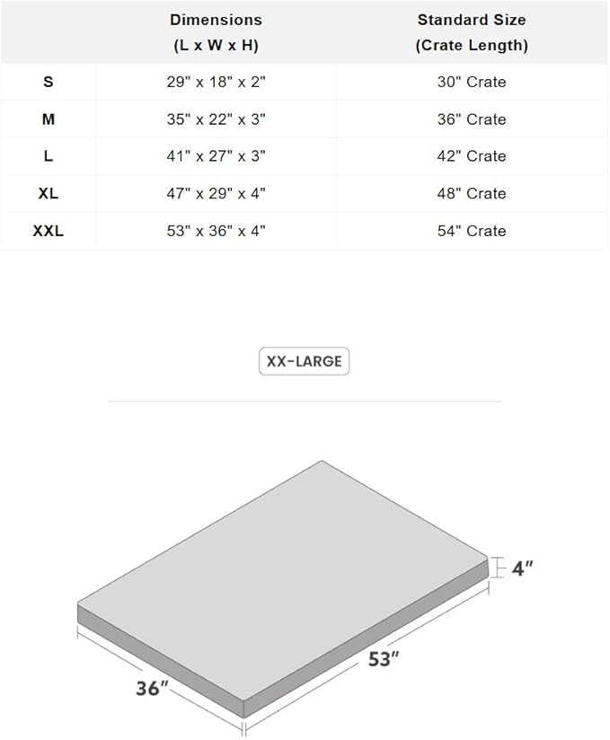 K9 Ballistics Tough Ripstop Orthopedic Crate Bed - Thick, Durable XXL Kennel Pad with Washable Cover for XX Large Dogs, 53 x 36 fits 54” Wire Crate, Blue Quartz