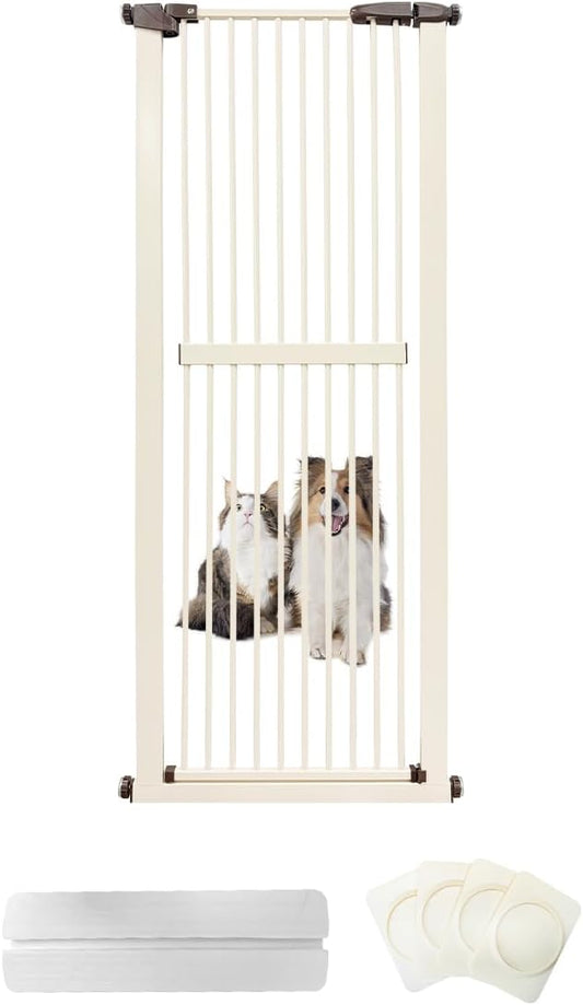 Lumizone Extra Tall Cat Gate 61.02" High Pressure Mounted Extra Wide 26.38"-30.11" (17Sizes) 1.37" Gap No Drilling Auto-Close Tall Pet Gate for Dogs (Cream, 26.38"-30.11"/67-76cm)