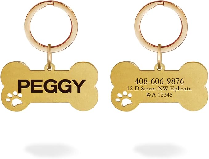 Dogs ID Tags Personalized Double Sided Deep Engraved Cat & Dog Collar Charm Bone Shape Brass