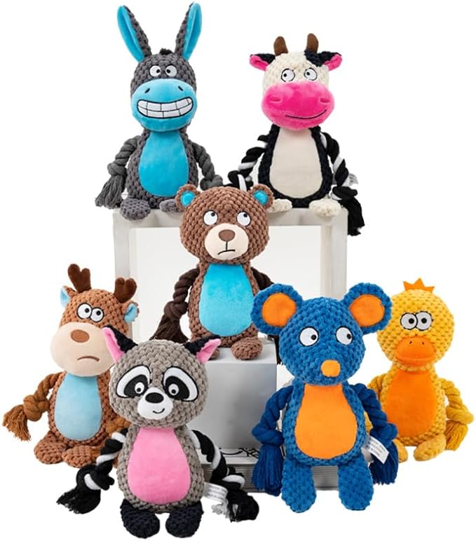 Plush Mouse Dog Toy – Durable Squeaky Toy with Rope Arms for Chewing & Tug of War | Soft Textured Stuffed Animal Toy for Small & Medium Dogs | Interactive & Cute Pet Gift