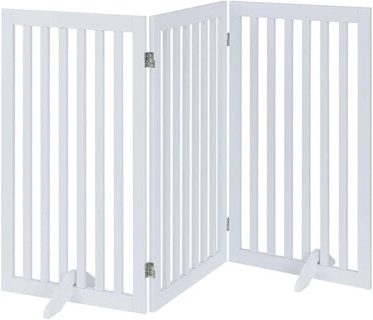 unipaws 36”H Free Standing Pet Gate for Dog Cat, Tall Wooden Gates for Doorway, Stairs, Foldable Pet Fence for The House, Expandable Dog Barrier, Indoor Use, White