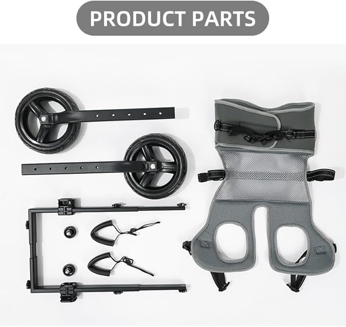 Large Dog Wheelchair for Back Legs with Pet Traction Rope - Adjustable Hind Leg Support Cart with Breathable Air Mesh Harness, All-Terrain Wheels & Foldable Frame - Mobility Aid for Disabled/Injured