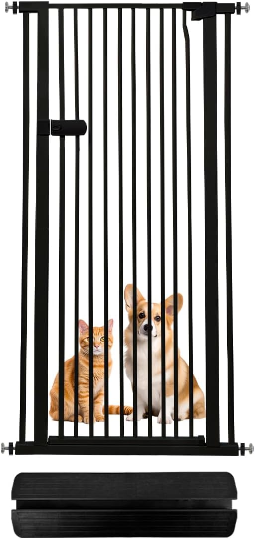 Lumizone Extra Tall Cat Gate 61.02" High Pressure Mounted Extra Wide 2025 New (17 Sizes) 1.37" Gap No Drilling Auto-Close One-Handed Operation Tall Pet Gate for Dogs(Black, 29.92"-34.24"/76-86.5cm)