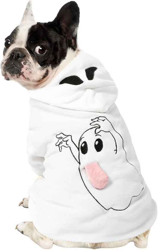 NACOCO Halloween Ghost Dog Costume - Pet Christmas New Year Hoodie Warm Party Coat Outfit for Small and Medium Cat Dog Clothes(White Ghost,L)