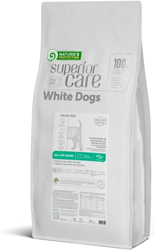 Nature's Protection Superior Care White Dogs Grain-Free Dry Dog Food - High Protein, Tear Stain Dog Food for All Breeds Light Coated All Life Stages Dogs, Fresh Pet Meal, Insect, 22 lb