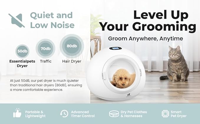 55L Smart Pet Grooming Dryer Box - Quick, Low Noise, Self Dry, Portable & Fast Hair Drying for Dogs, Cats, and Small Pets |Dries Pet Clothes| Temperature and Timer Control, Spa Treatment