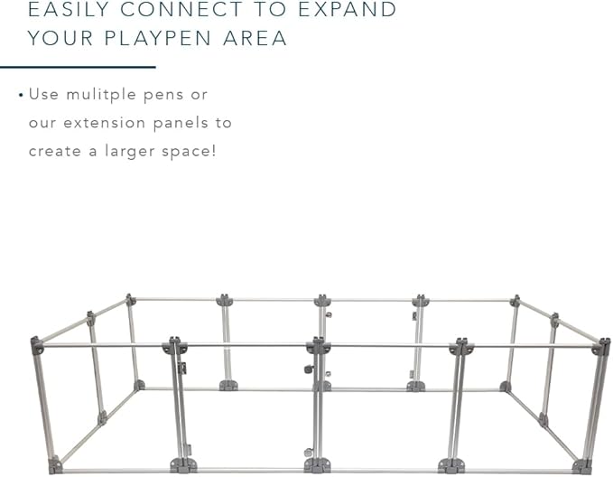 Front Row Foldable Dog Playpen – Durable and Portable Puppy Playpen for Exercise, Rest & Play – Clear Fence Panels with Aluminum Rods and Crate for Dogs and Other Small Pets (Silver, 6-Panel)