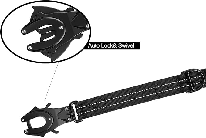 ICEFANG Short Dog Leash 25Inch Reflective Nylon Traffic Leash with Padded Handle,Heavy Duty Auto Lock Swivel Clip for Medium Large Dogs No Pull Training Walking (Black, 25 Inch)