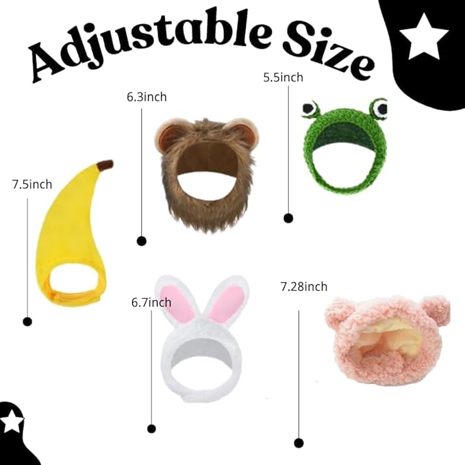 5 Pcs Cat Hats for Cats Only,Cute Lion Mane Bunny Frog Banana Bear Adjustable Headwear for Kittens,Easter Halloween Costume Accessory Headwear(Adorable Style)