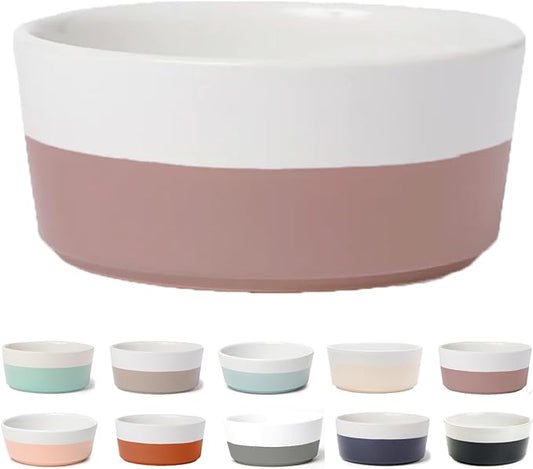 Waggo Dipper Ceramic Dog Bowl for Small and Large Breeds - Heavyweight and Durable Pet Food and Water Dish Crock, Dishwasher Safe, Modern (Mauve, Small)