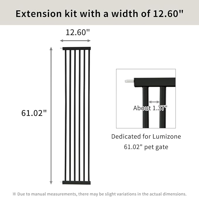 Lumizone Extra Tall Cat Gate Extension Kit 61.02" High Pressure Mounted 2025 New 12.60" Extra Wide 1.37" Gap No Drilling Tall Pet Gate for Dogs (Black, 12.60"/32CM)