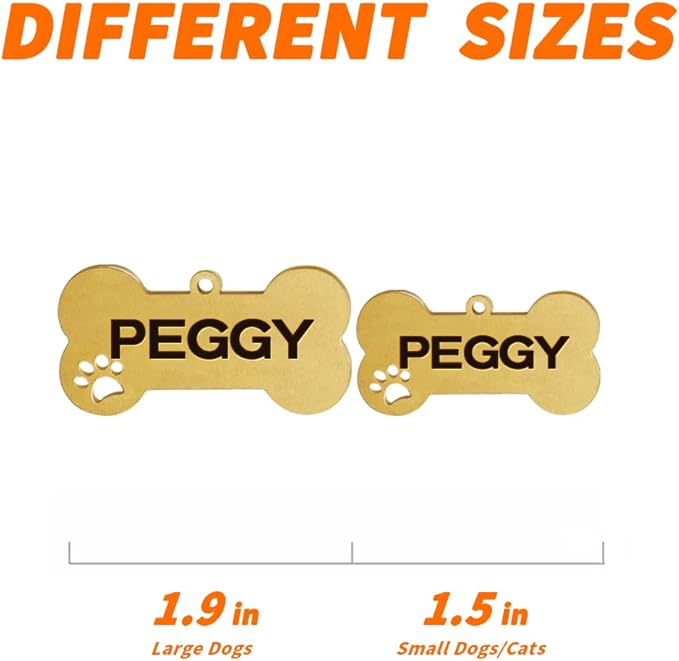 Dogs ID Tags Personalized Double Sided Deep Engraved Cat & Dog Collar Charm Bone Shape Brass