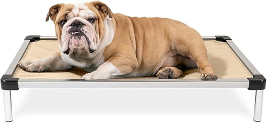 K9 Ballistics Chew Proof Elevated Cooling Outdoor Cot Bed for Small Dogs & Puppies - Virtually Indestructible, Preassembled, Withstands Aggressive Chewers - S, Ripstop Sandstone