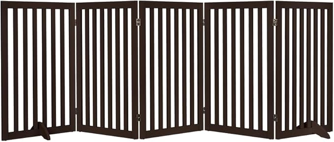 unipaws 36”H Free Standing Pet Gate for Dogs and Cats, Tall Wooden Dog Gates for Doorway, Stairs, Dog Room Divider, Foldable Pet Fence for The House, Expandable Barrier, Indoor Use, Espresso