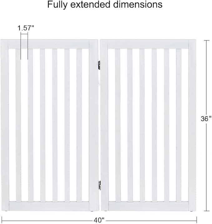 unipaws 36”H Free Standing Pet Gate for Dog and Cat, Wooden Dog Gates for Doorway, Stairs, Room Divider, Step Over Foldable Pet Fence for The House, Expandable Barrier, Indoor Use, White