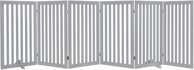 unipaws 120" Extra Wide Pet Gate, Free Standing Dog Gate for Doorways, Stairs, Foldable Gate & Room Divider, Wooden Puppy Playpen, Expandable Barrier for The House, Indoor Use (36" H, Grey)