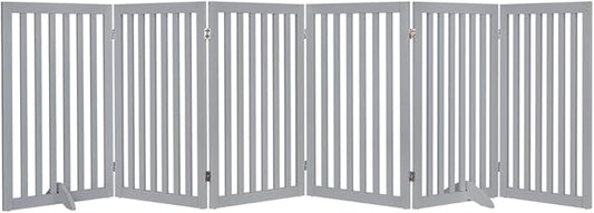 unipaws 120" Extra Wide Pet Gate, Free Standing Dog Gate for Doorways, Stairs, Foldable Gate & Room Divider, Wooden Puppy Playpen, Expandable Barrier for The House, Indoor Use (36" H, Grey)