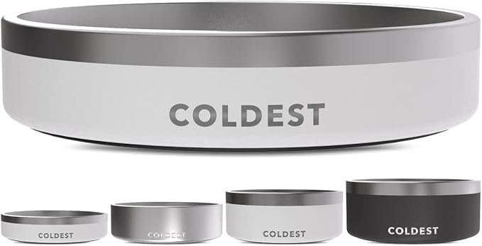 Coldest Dog Bowl - Anti Rust Metal, Non Slip, 3 Layers Insulated Stainless Steel Dog Bowls - Spill Proof & Heavy Duty - Water Bowl for Dogs, Cats & Pets, Dish Washer Safe (21 oz, Epic White)