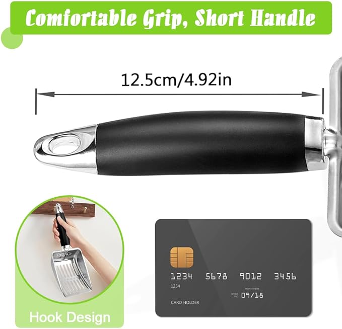 Cat Litter Scoop -Stainless Steel Cat Litter Scoop-Sturdy Mesh Scooper - Upgrade Mesh Shovel-Easy to Clean - Suitable for Cat Litter Box -Black-More