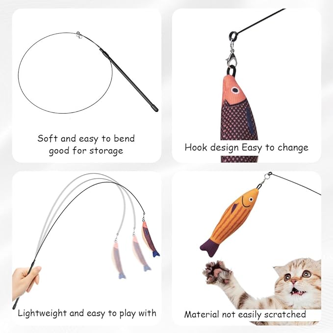 PAZ'S GIFT Cat Wand Toys, 3 Piece Catnip Wiggle Sounding Toys, Soft and Durable, Interactive Cat Kick Toy for Indoor Play