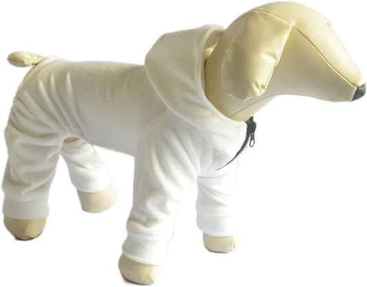 Dog Pajamas Pet Jumpsuits PJS for All Seasons, Velvet Dog Hoodies 4 Legs Four Feet Dog Onesies Stylish PJS Puppy Costume Cotton Liner Warm Pet Clothes for Small Medium Large Dogs White M