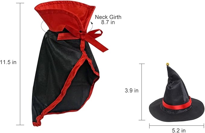 Pet Halloween Cloak Cosplay Vampire Cloak with Hat for Cat and Small Dogs, Pet Halloween Costume Clothes Suit with Cap