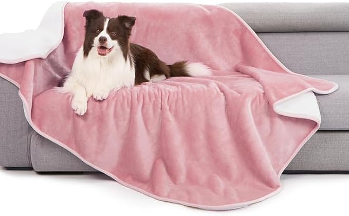 gogobunny Waterproof Bed Blanket, Reversible Sherpa Fleece Throw Blanket for Dog Puppy Cat, Furniture Cover Protects Bed Couch Sofa from Liquid Pee and Pet Fur (Pink, 90x108 inches)