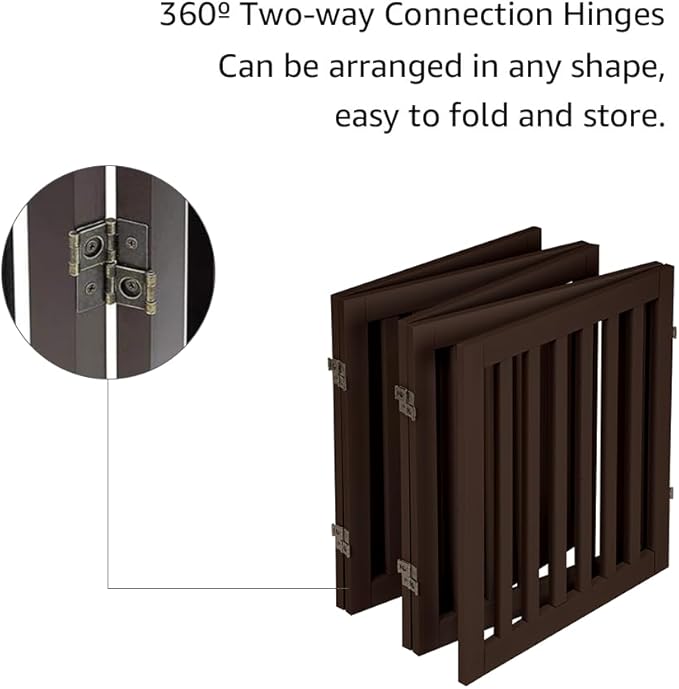 unipaws 24”H Free Standing Pet Gate for Dogs and Cats, Wooden Dog Gates for Doorway, Stairs, Dog Room Divider, Step Over Foldable Pet Fence for The House, Expandable Barrier, Indoor Use, Espresso