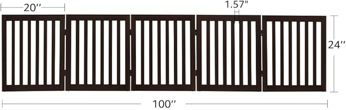 unipaws 24”H Free Standing Pet Gate for Dogs and Cats, Wooden Dog Gates for Doorway, Stairs, Dog Room Divider, Step Over Foldable Pet Fence for The House, Expandable Barrier, Indoor Use, Espresso