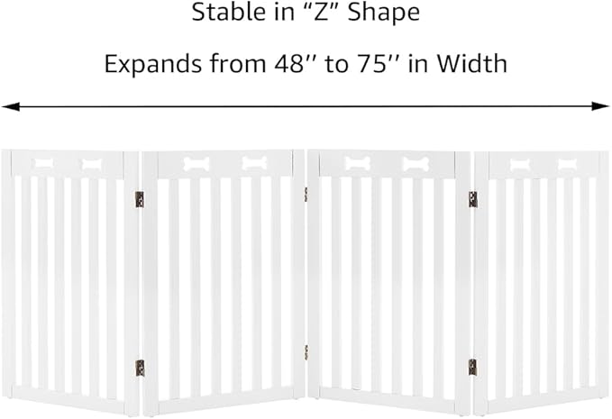 unipaws 29.5'H Free Standing Tall Wooden White Dog Cat Gate, Foldable Pet Fence for Doorway, Stairs, Indoor Use