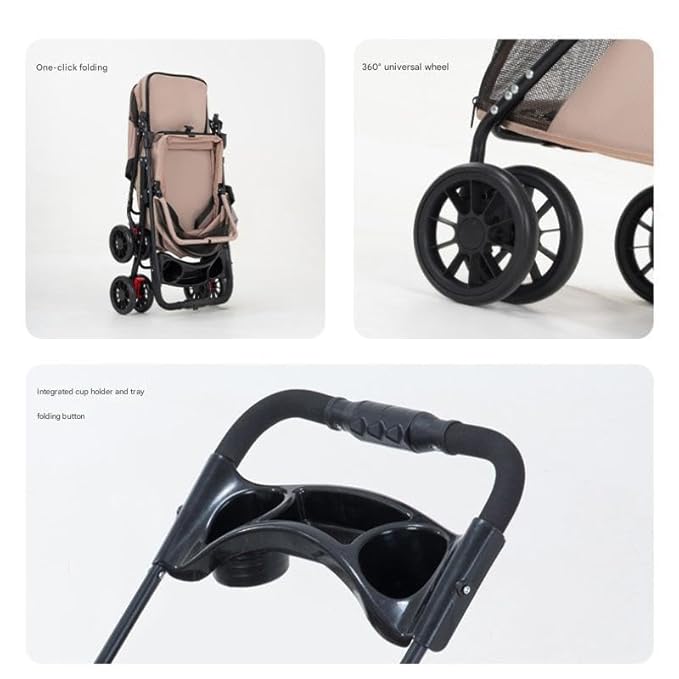 YYW Double Pet Stroller for Small Cats and Dogs, Foldable Kittens Puppies Travel Strolling Cart with 2 Carriages, Cup Holder & Lockable Wheels, Ideal for Multi-Pet Families(Black)