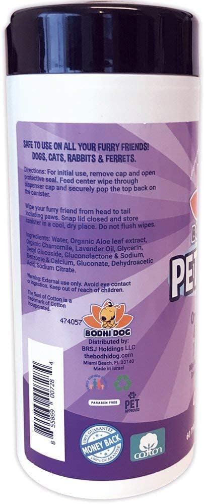 Bodhi Dog Pet Wipes - Grooming, Cleaning and Deodorizing Wipes for Dogs & Cats - No Parabens or SLS - Large, Thick, Wet Wipes - Wipe Away Pet Odors & Refreshes Coat - Lavender Scent (60 Count)