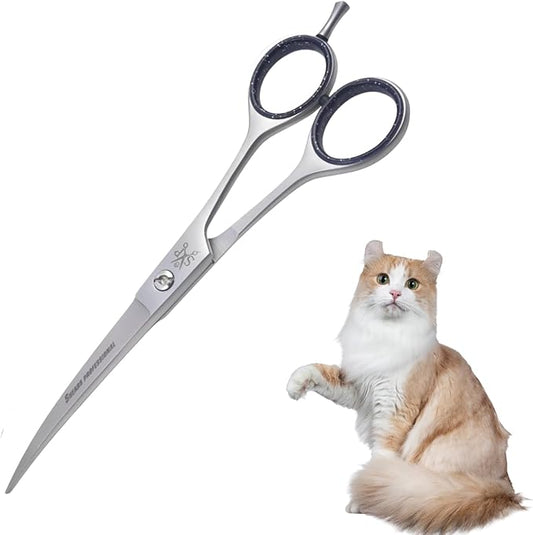 Curved Grooming Scissor for Dog Ergonomic Pet and Cats Trimming shear Long Sharp & Comfortable