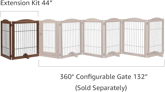 unipaws 44" Wide Dog Gate and Extension Kit, Free Standing Pet Gate, Wooden Dog Gates for Stairs, Doorway, Indoor Safety Fence for Dogs, 31.5" Height, Walnut