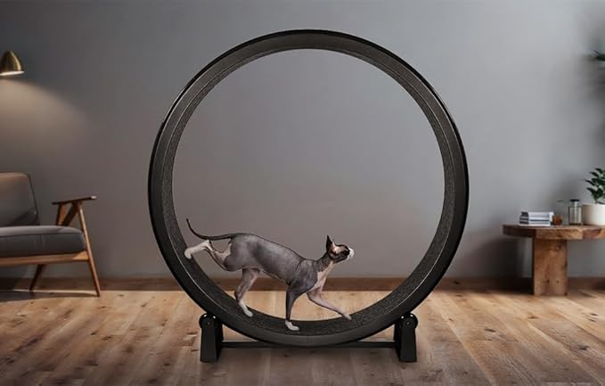 One Fast Cat - Cat Exercise Wheel - Gen. 7 - Safe 48" Diameter - Made in The USA - Black Wheel with Black Felt Traction Pads and Solid Inline Wheels