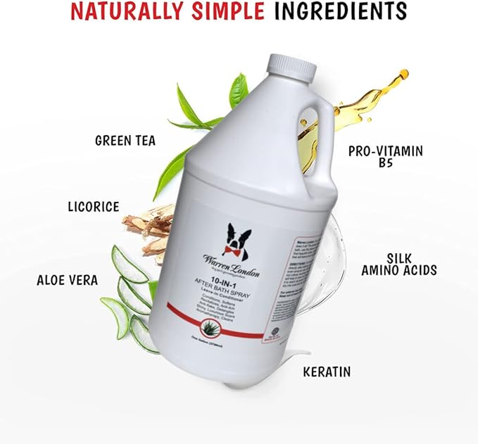 Warren London 10-in-1 After Bath Dog Spray | Dog Leave in Conditioner and Detangler | Pet Grooming Spray with Aloe Vera, Silk Amino Acids and Green Tea Extract | Made in USA | 1gal