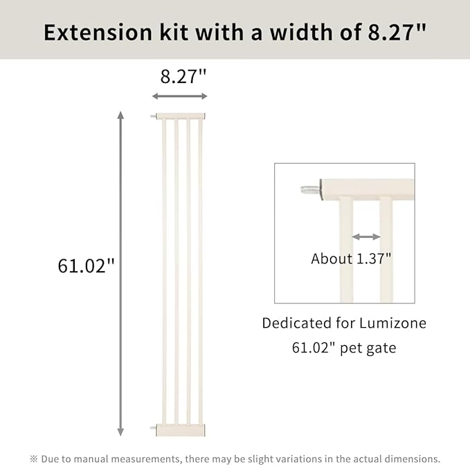 Lumizone Extra Tall Cat Gate Extension Kit 61.02" High Pressure Mounted 8.27" Extra Wide 1.37" Gap No Drilling Tall Pet Gate for Dogs (Cream, 8.27"/21cm)