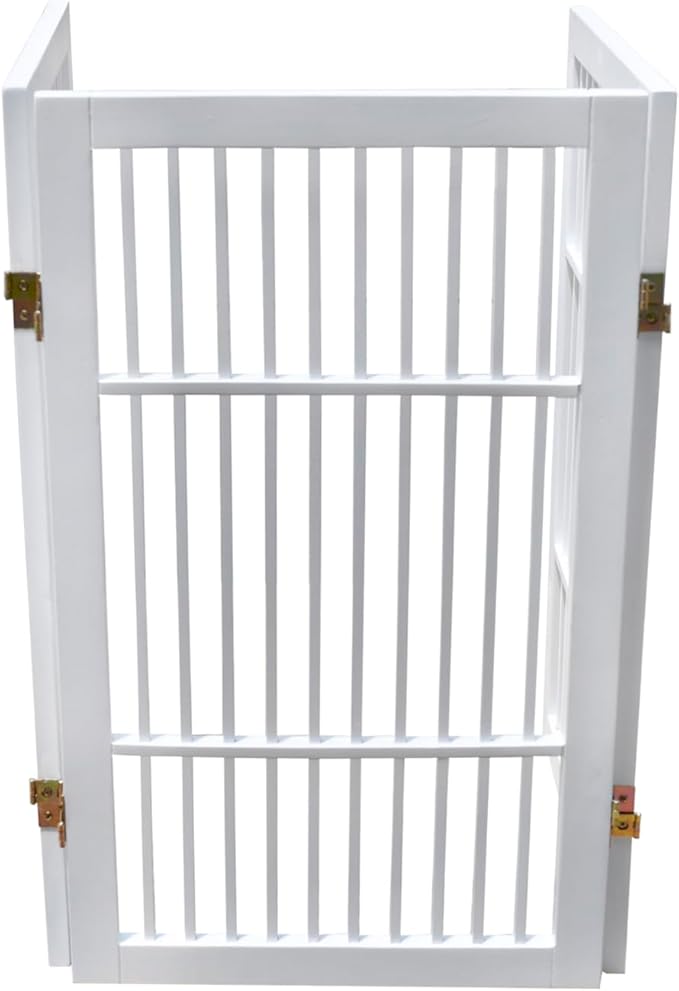Pet Dog Gate Strong and Durable Freestanding Folding Acacia Hardwood Portable Wooden Fence Indoors or Outdoors by Urnporium (White Pet Gate, 3 Panel 30" Tall)