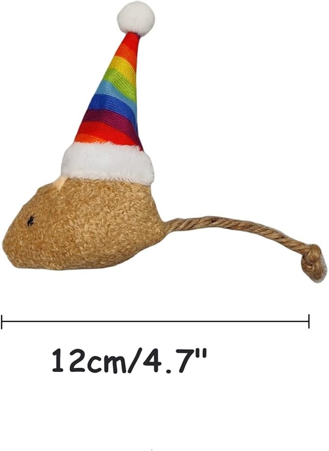 6-Pack Christmas Catnip Cat Mice Toys with Rainbow Santa Hats - Interactive Cat Toys for Indoor Cats & Kittens, Christmas & Thanksgiving Gift