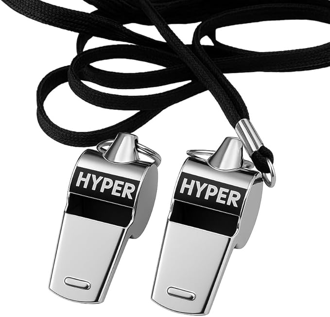 HyperSteel Stainless Steel Sports Whistles (2 Pack) with Lanyards - Super Loud - Durable - Clear Sound - Ideal for Coaching, Referee, Survival, Emergency, Dog Training, Boating, Hunting.