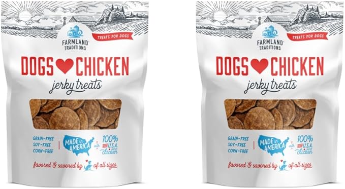 Farmland Traditions Dogs Love Chicken Jerky Dog Treats with Only 3 Ingredients and No Fillers, 1 Pound Bag (Pack of 2)