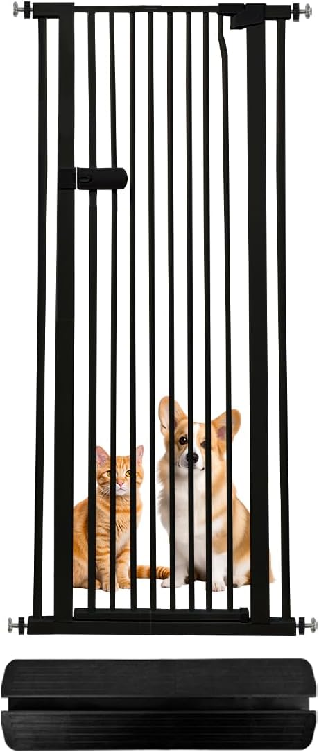 Lumizone Extra Tall Cat Gate 61.02" High Pressure Mounted Extra Wide 2025 New (17 Sizes) 1.37" Gap No Drilling Auto-Close One-Handed Operation Tall Pet Gate for Dogs(Black, 26.18"-29.91"/66.5-75.5cm)