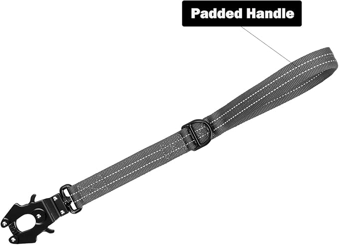 ICEFANG Short Dog Leash 25Inch Reflective Nylon Traffic Leash with Padded Handle,Heavy Duty Auto Lock Swivel Clip for Medium Large Dogs No Pull Training Walking (Grey, 25 Inch)