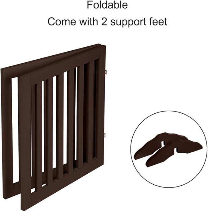 unipaws 24”H Free Standing Pet Gate for Dog Cat, Wooden Dog Gates for Doorway, Stairs, Step Over Foldable Pet Fence for The House, Expandable Doggy Barrier, Indoor Use, Espresso