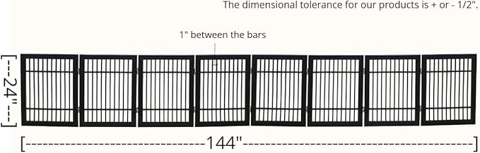 Pet Dog Gate Strong and Durable Freestanding Folding Acacia Hardwood Portable Wooden Fence Indoors or Outdoors by Urnporium (Black Pet Gate, 8 Panel 24" Tall)