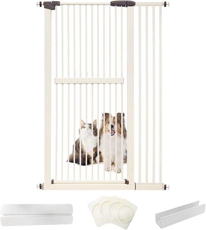 Lumizone Extra Tall Cat Gate 61.02" High Pressure Mounted Extra Wide 38.39"-42.51" (17Sizes) 1.37" Gap No Drilling Auto-Close Tall Pet Gate for Dogs (Cream, 38.39"-42.51"/97.5-107.5cm)